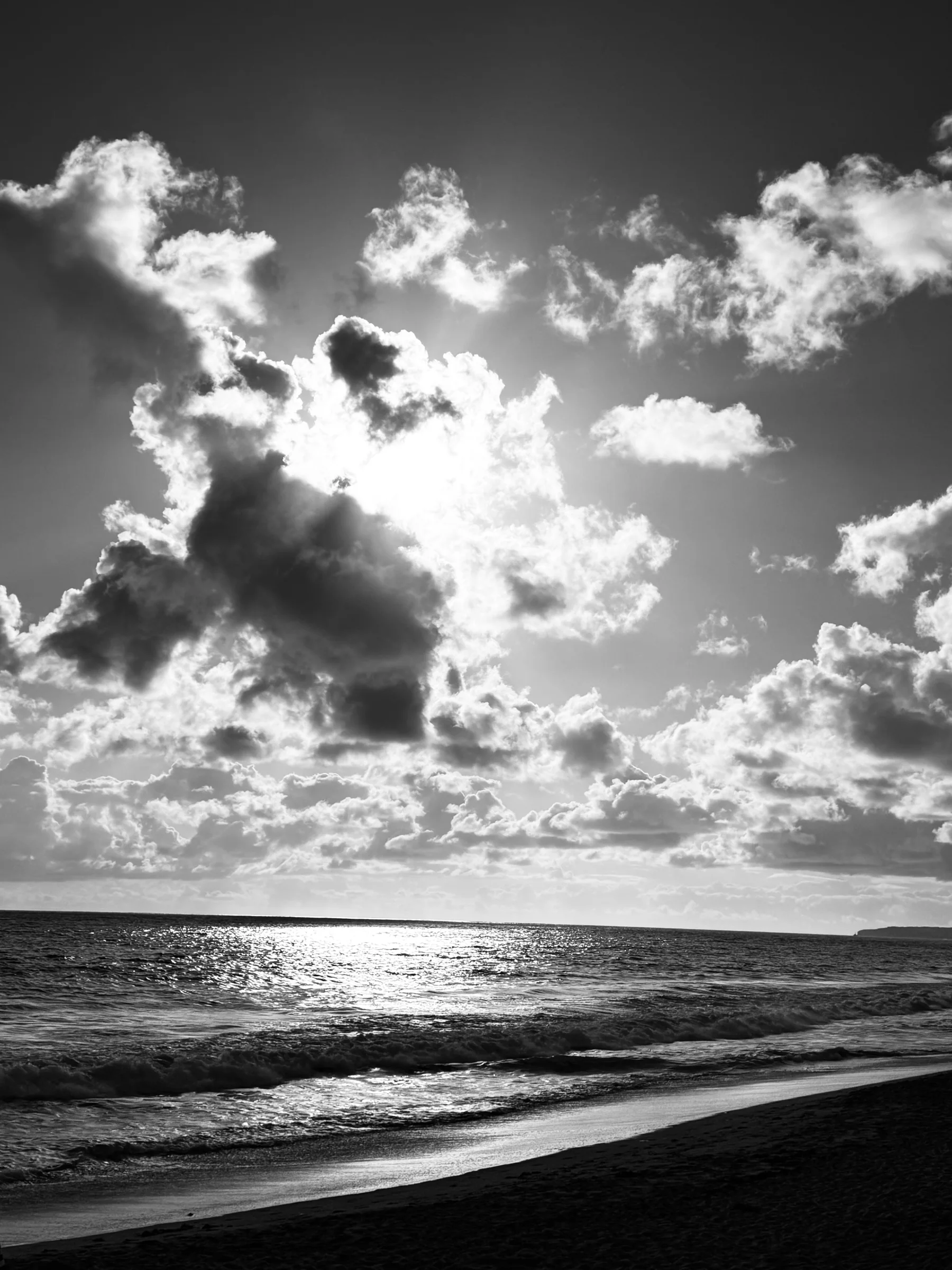 Layered clouds photographed in black and white